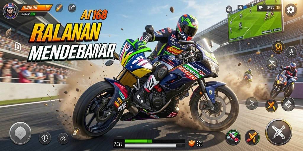 Screenshot gameplay AIR168 yang menampilkan aksi balapan motor yang intens.