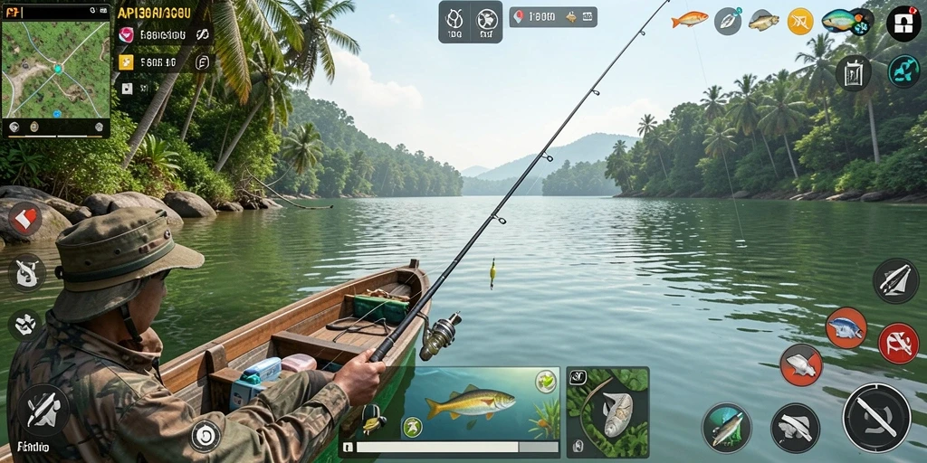 Tampilan gameplay seru dalam game memancing API36 dengan berbagai jenis ikan.