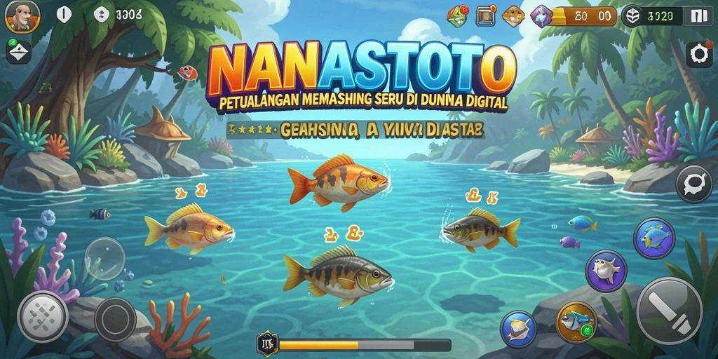 Tampilan gameplay NANASTOTO menunjukkan aksi memancing yang seru dan interaktif.