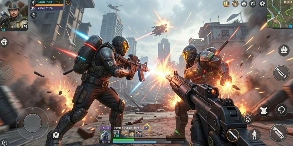 Gameplay Z18 yang intens dan penuh aksi saat pertempuran.